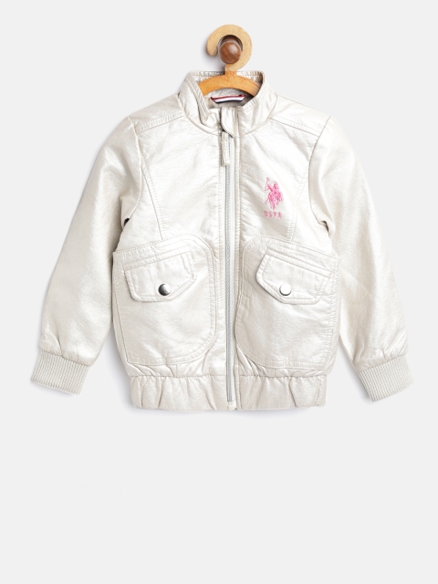 

U.S. Polo Assn. Kids Girls Off-White Solid Bomber Jacket