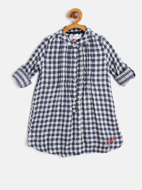 

U.S. Polo Assn. Kids Girls Navy & Off-White Checked A-Line Dress, Navy blue