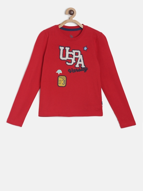 

U.S. Polo Assn. Kids Boys Red Printed Round Neck Pure Cotton T-shirt