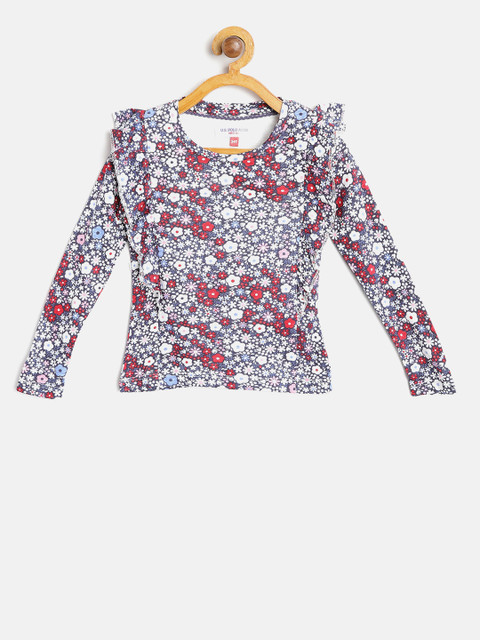 

U.S. Polo Assn. Kids Girls Navy & White Floral Print Top, Navy blue