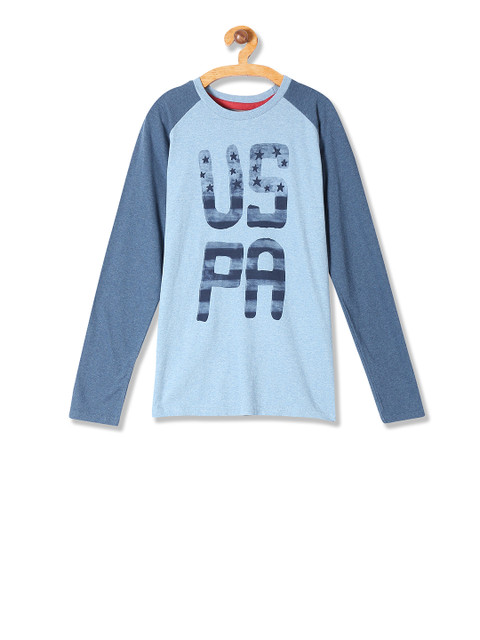 

U.S. Polo Assn. Kids Boys Blue Printed Round Neck T-shirt