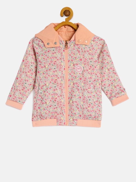 

U.S. Polo Assn. Kids Girls Peach-Coloured Printed Reversible Jacket