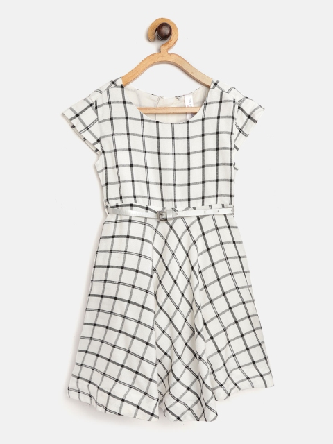 

U.S. Polo Assn. Kids Girls Off-White & Black Checked A-Line Dress with Belt