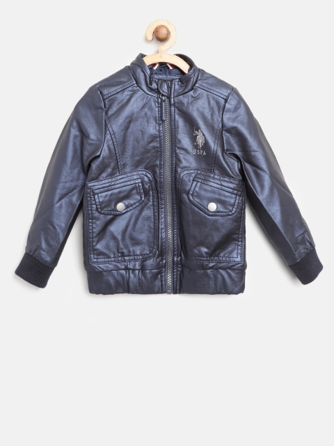 

U.S. Polo Assn. Kids Girls Navy Blue Solid Bomber Jacket