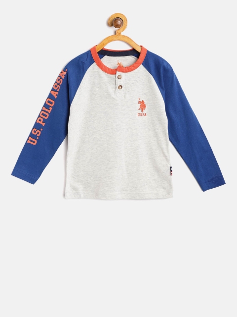 

U.S. Polo Assn. Kids Boys Grey Melange & Blue Solid Henley Neck T-shirt