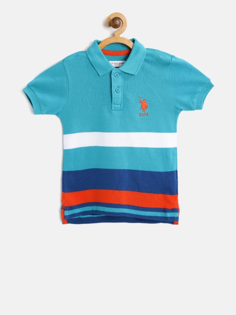 

U.S. Polo Assn. Kids Boys Blue & White Striped Polo Collar T-shirt