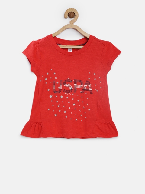 

U.S. Polo Assn. Kids Girls Red Printed Round Neck T-shirt