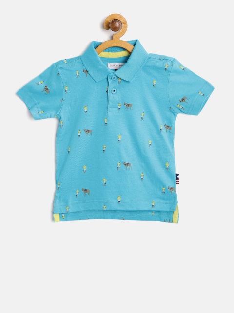 

U.S. Polo Assn. Kids Boys Blue Printed Polo Collar T-shirt