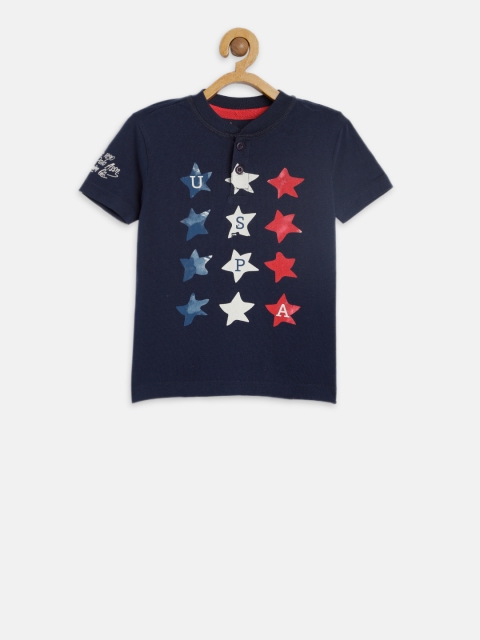 

U.S. Polo Assn. Kids Boys Navy Blue Printed Henley Neck T-shirt