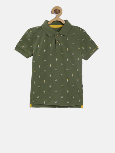 

U.S. Polo Assn. Kids Boys Olive Green Printed Polo Collar T-shirt