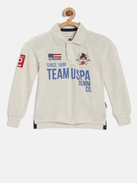 

U.S. Polo Assn. Kids Boys Off-White Printed Polo Collar T-shirt