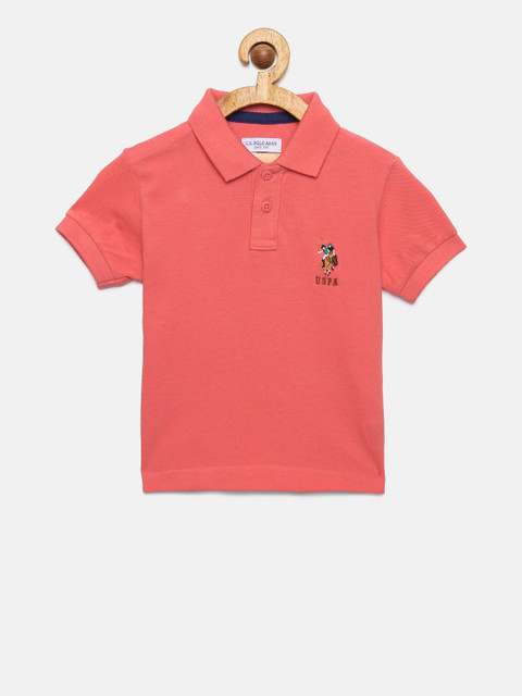 

U.S. Polo Assn. Kids Boys Pink Solid Polo Collar T-shirt