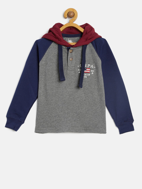 

U.S. Polo Assn. Kids Boys Grey Solid Hood T-shirt