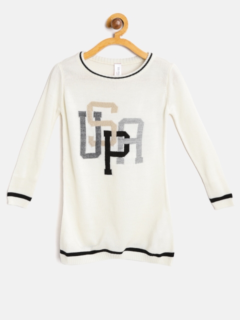 

U.S. Polo Assn. Kids Girls Off-White Self Design Sweater Dress