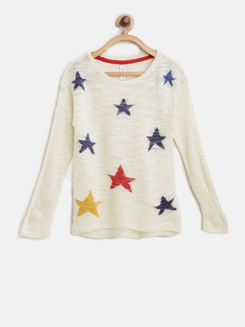 

U.S. Polo Assn. Kids Girls Cream-Coloured Self Design Pullover