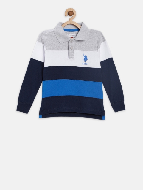 

U.S. Polo Assn. Kids Boys Blue & White Striped Polo Collar T-shirt