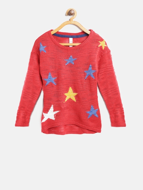 

U.S. Polo Assn. Kids Girls Red & Blue Self Design Pullover