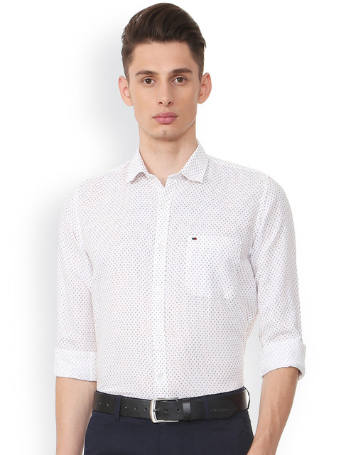 

Peter England Men White & Peach-Coloured Slim Fit Printed Casual Shirt