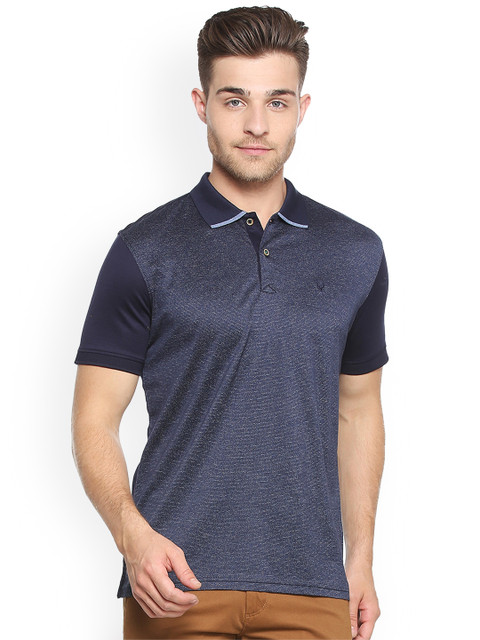 

Allen Solly Men Navy Blue Self Design Polo Collar T-shirt