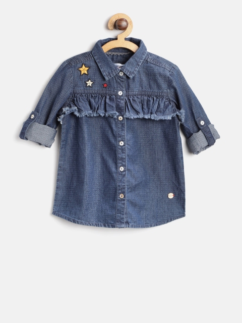 

U.S. Polo Assn. Kids Girls Navy Self-Design Chambray Shirt, Navy blue