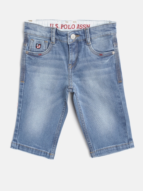 

U.S. Polo Assn. Kids Boys Blue Washed Regular Fit 3/4th Denim Shorts