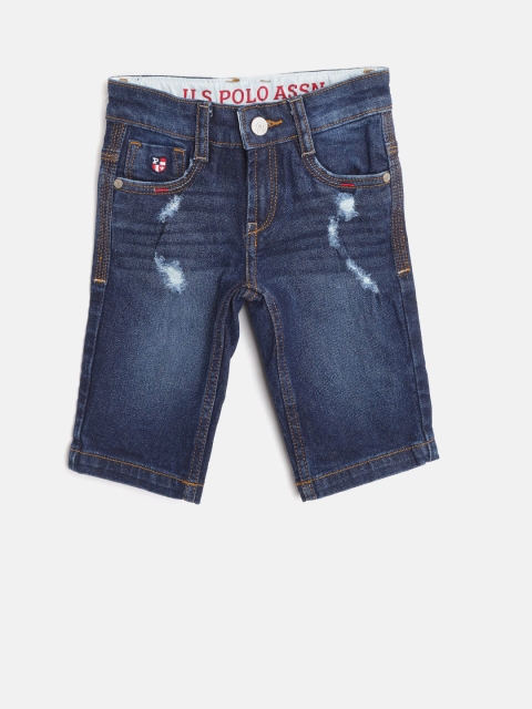 

U.S. Polo Assn. Kids Boys Navy Blue Solid Distressed Denim Shorts