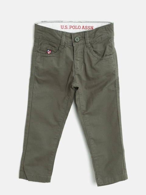 

U.S. Polo Assn. Kids Boys Olive Green Slim Fit Solid Regular Trousers