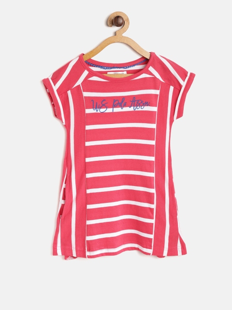 

U.S. Polo Assn. Kids Girls Pink & White Striped A-Line Dress