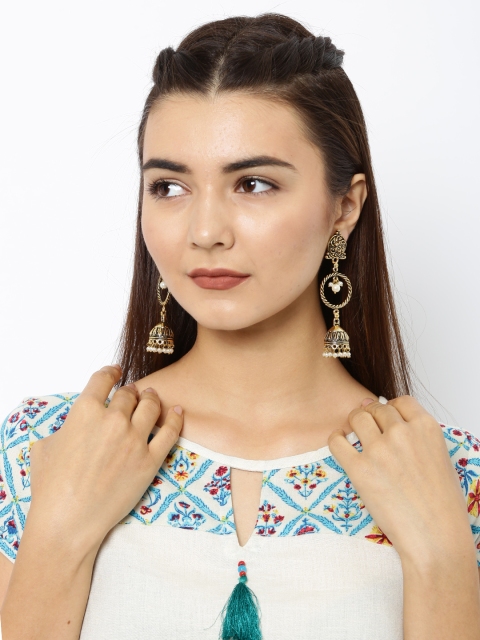 

Ayesha Gold-Toned & Off-White Dome Shaped Drop Earrings