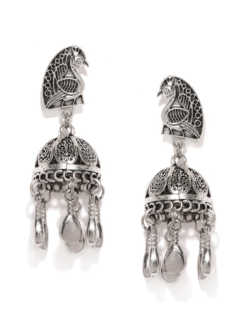 

Ayesha Silver-Toned Oxidised Dome Shaped Jhumkas