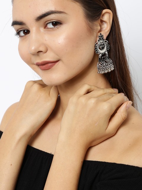 

Ayesha Silver-Toned & Black Drop Earrings