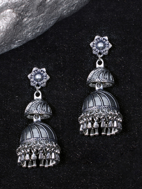 

Ayesha Silver-Toned Dome Shaped Jhumkas