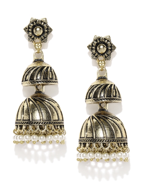 

Ayesha Gold-Toned & White Dome Shaped Jhumkas