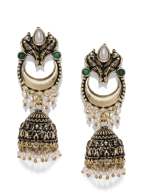 

Ayesha Gold-Toned & Off-White Dome Shaped Jhumkas