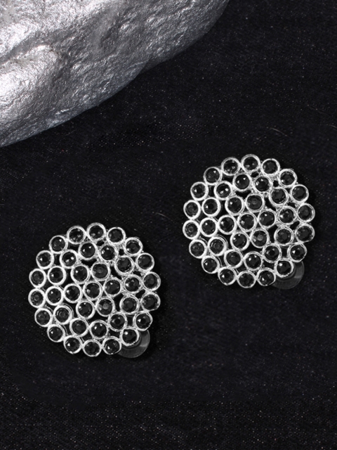 

Ayesha Silver-Toned & Black Circular Studs