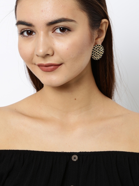 

Ayesha Gold-Toned & Black Ethnic Rhinestone Studded Gold-toned Oversized Stud Earrings