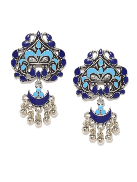 

Ayesha Blue & Navy Blue Leaf Shaped Enamel Drop Earrings