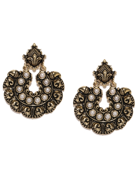 

Ayesha Gold-Toned & Off-White Crescent Shaped Drop Earrings