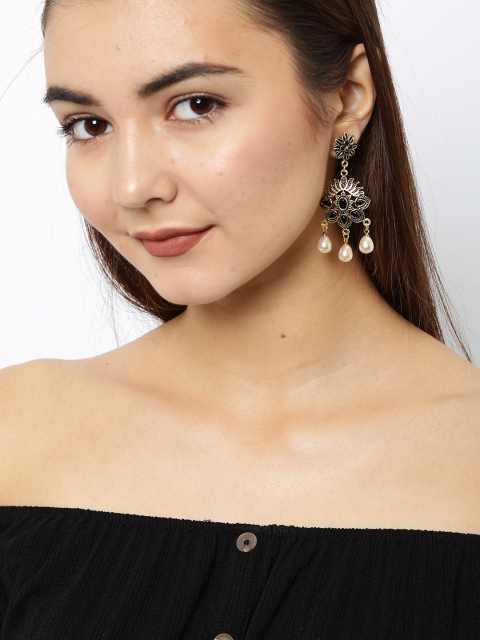 

Ayesha Gold-Toned & Black Contemporary Drop Earrings