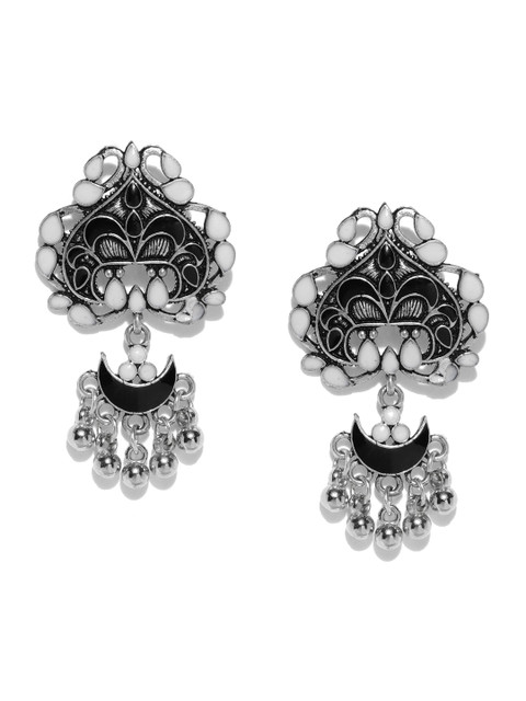 

Ayesha Silver-Toned & White Crescent Shaped Drop Earrings