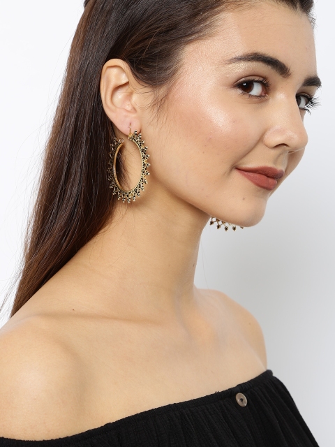 

Ayesha Gold-Toned Oxidised Circular Drop Earrings