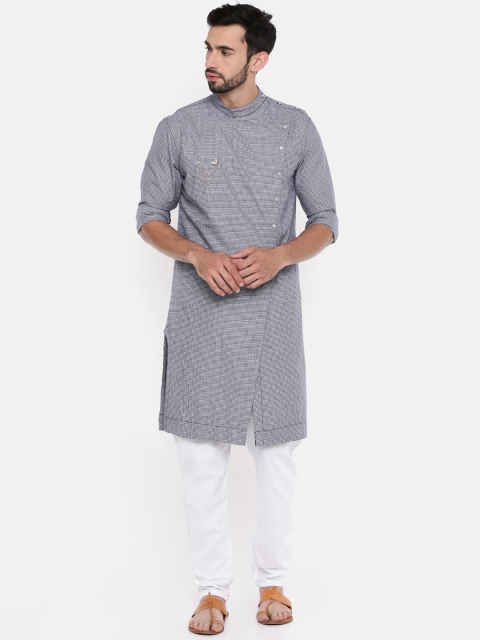 

Freehand Men Blue Woven Design Angrakha Straight Kurta