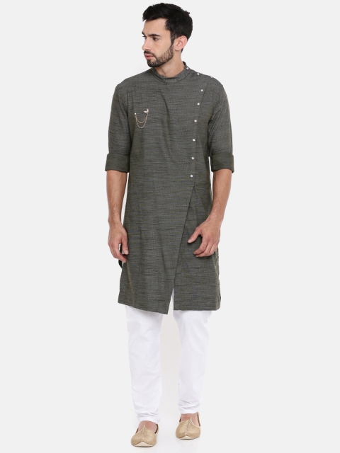 

Freehand Men Olive Green Solid Straight Kurta