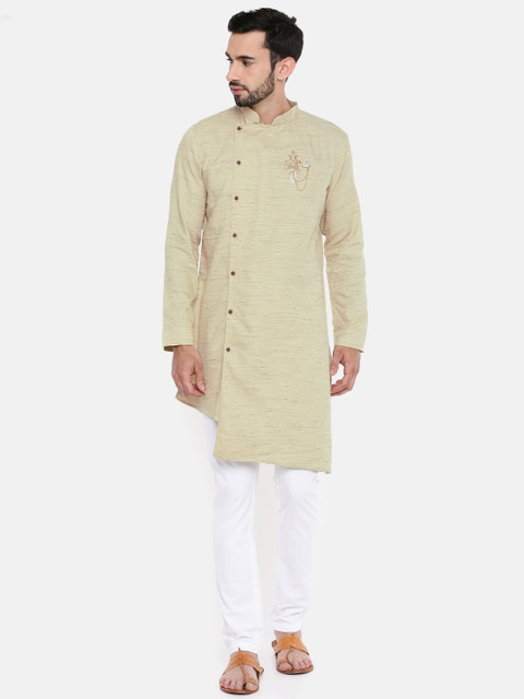 

Freehand Men Beige & White Solid Kurta with Pyjamas