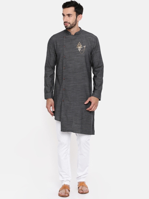 

Freehand Men Navy Blue & White Solid Kurta with Pyjamas