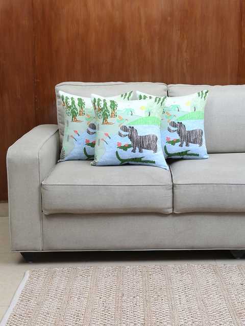 

House This Multicoloured Set of 3 Graphic Square Cushion Covers, Multi