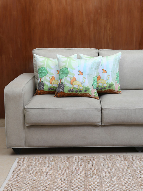 

House This Multicoloured Set of 3 Cartoon Characters Square Cushion Covers, Multi
