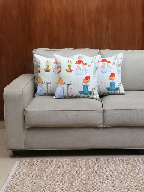 

House This Multicoloured Set of 3 Cartoon Characters Square Cushion Covers, Multi