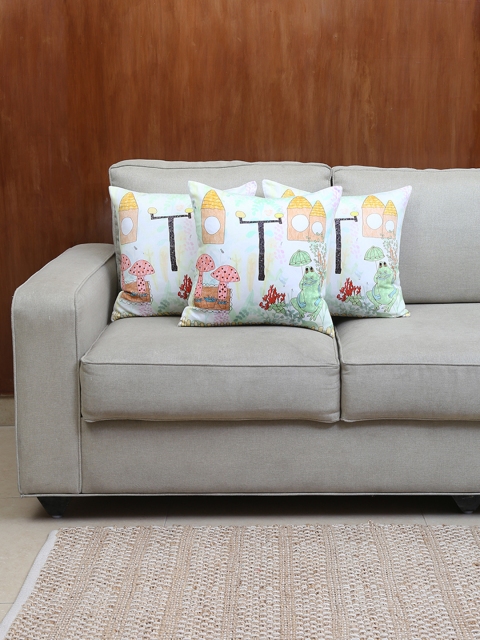

House This Multicoloured Set of 3 Cartoon Characters Square Cushion Covers, Multi