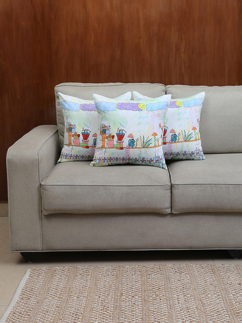 

House This Multicoloured Set of 3 Graphic Square Cushion Covers, Multi